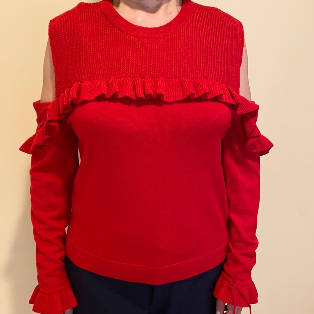 The Kooples red cold shoulder sweater.